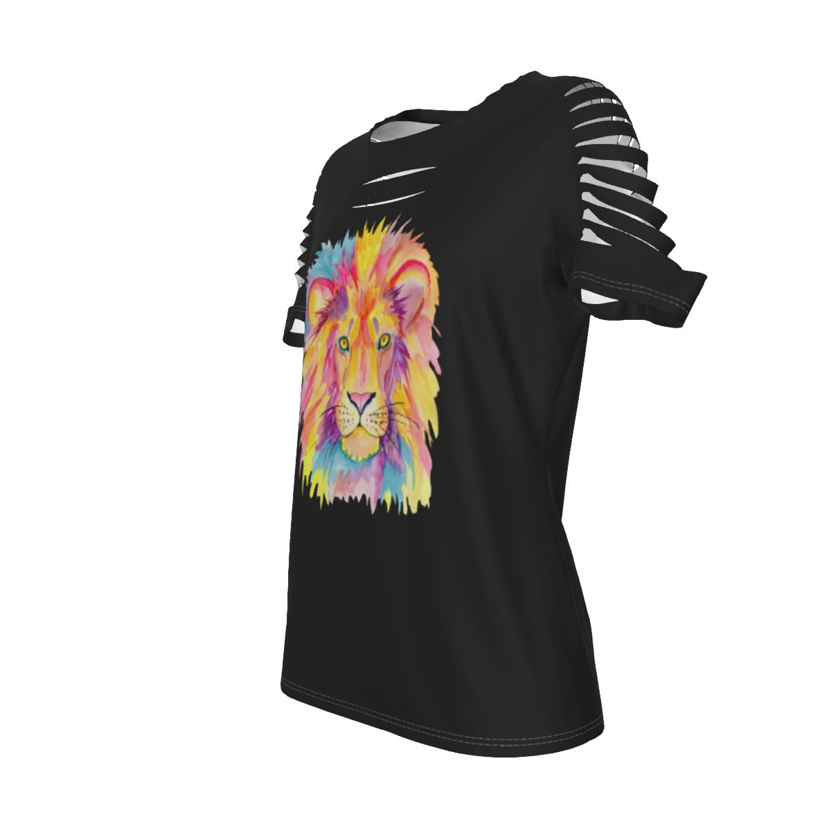 Colorful Lion Women's Ripped T-Shirt